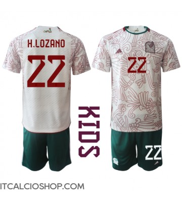 Messico Hirving Lozano #22 Seconda Maglia Bambino Mondiali 2022 Manica Corta (+ Pantaloni corti)